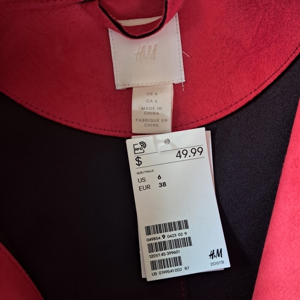 H&M Red Faux-Suede Moto Full-Zip Jacket Size 6 - Picture 6 of 8